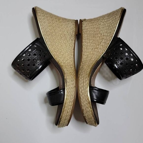 Sperry Top Sider Leather Wedges Eyelet Sisal Rope Slide On Sandals Tan Brown - Picture 8 of 16